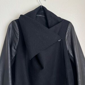 All Saints leather and wool Black Asymmetrical Coat - women’s 8/medium